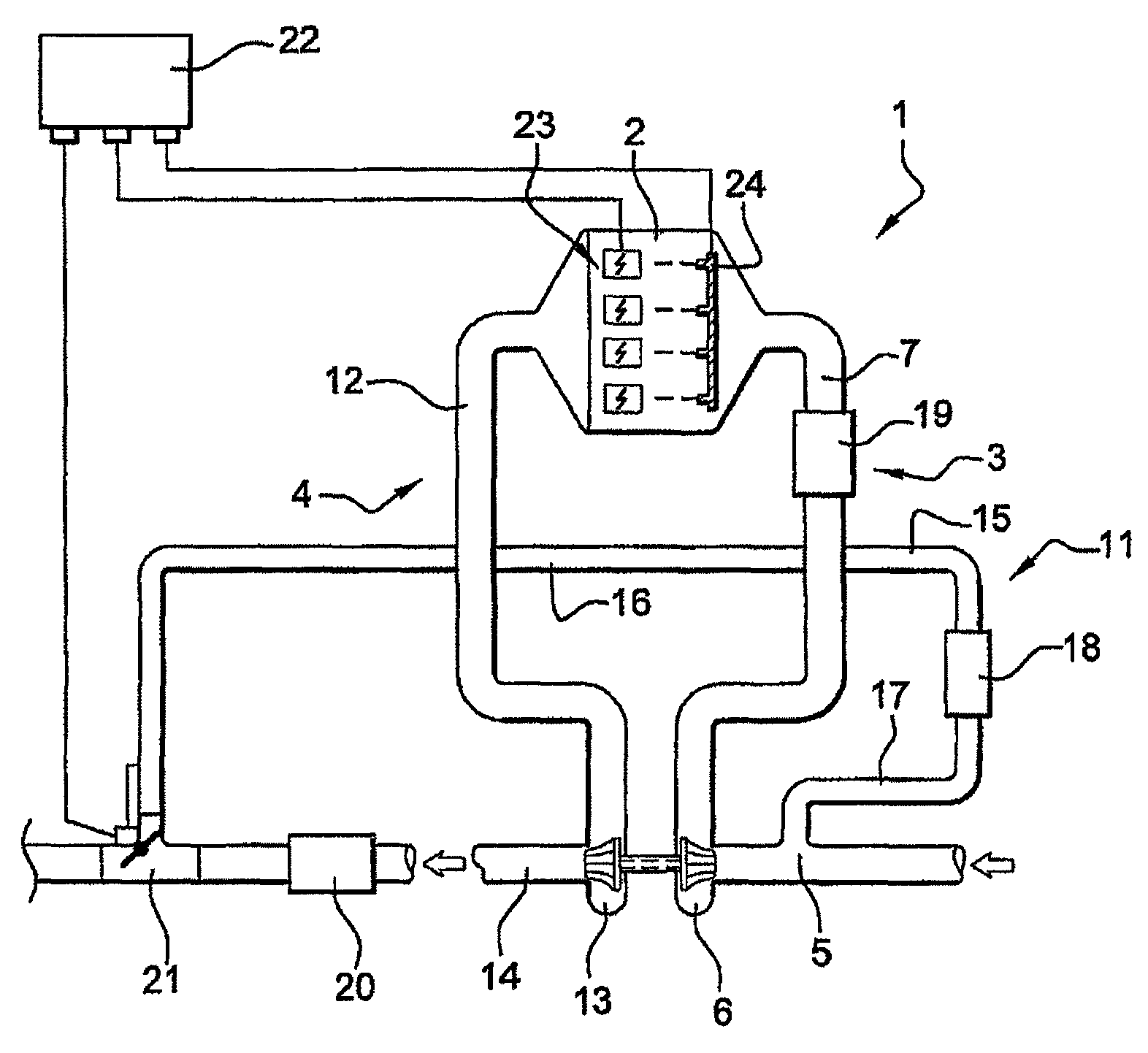 Petrol engine having a low-pressure EGR circuit