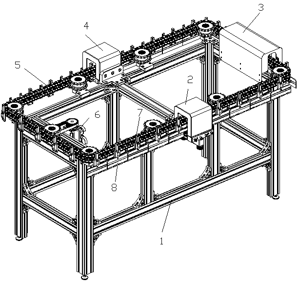 Flow-line type automatic dispensing, roasting and reinforcing device for connecting line welding spot