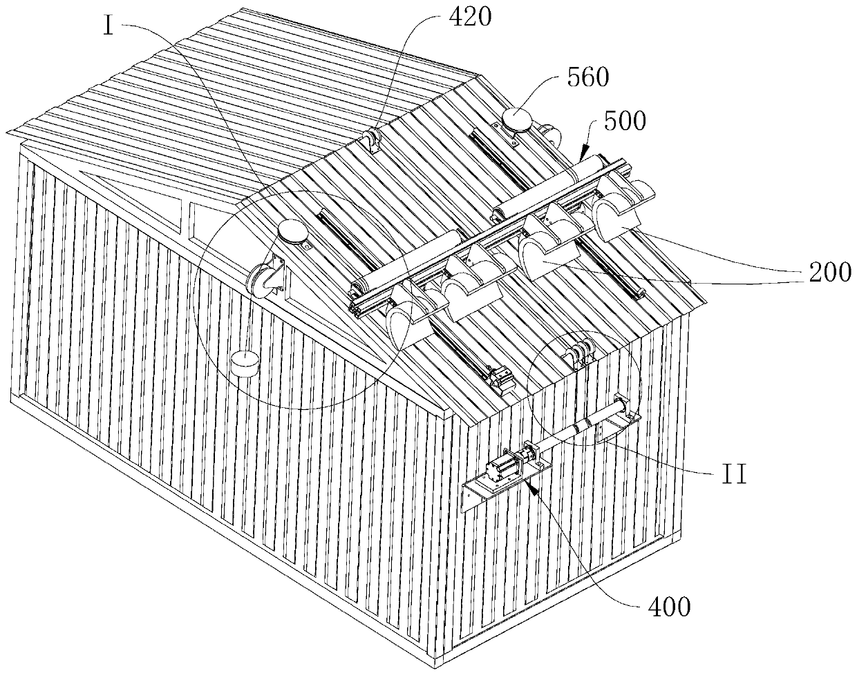 Pitched roof snow removal device