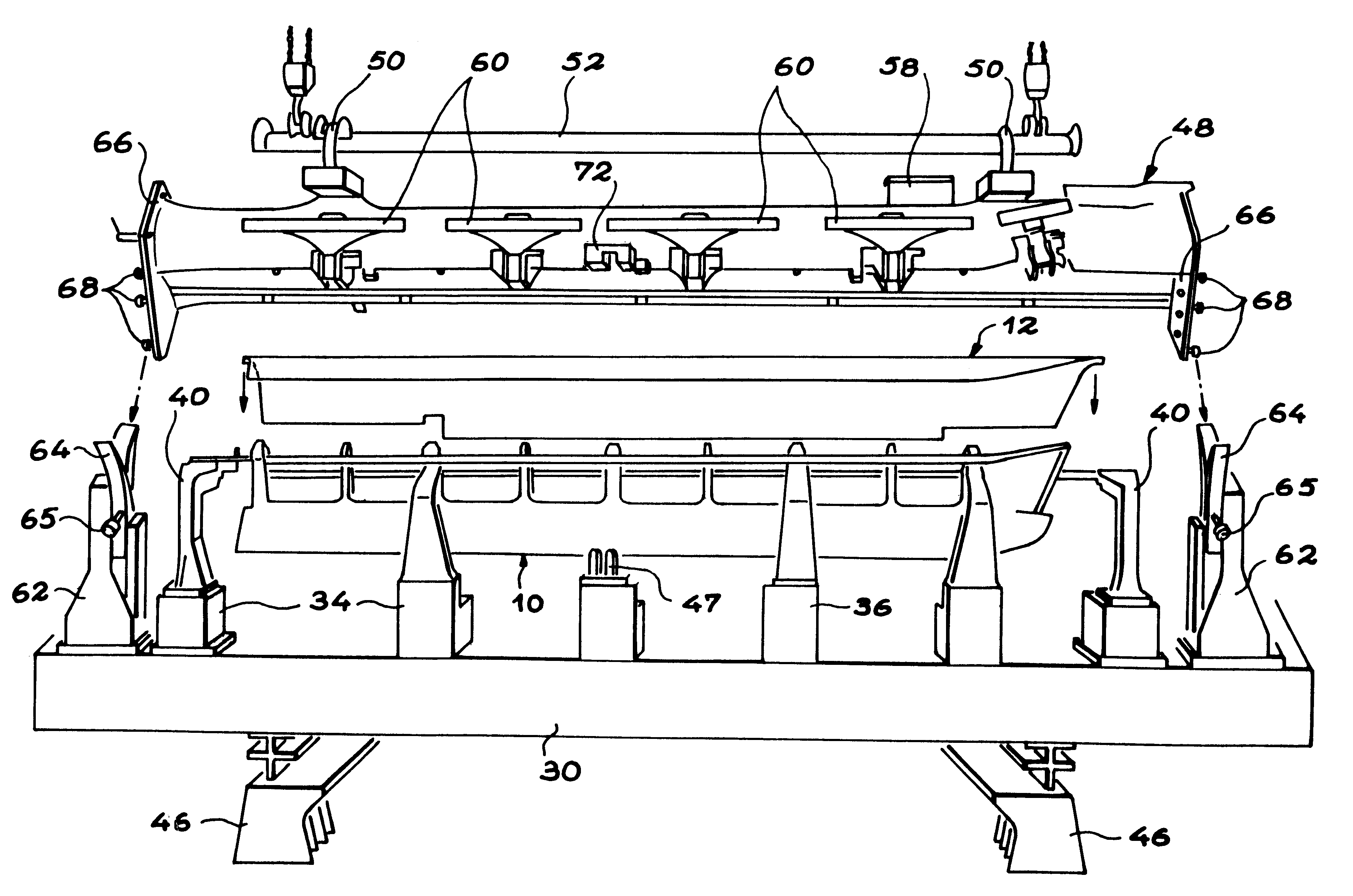 Process for assembly of a flexible panel on an open structure and installation for use of this process