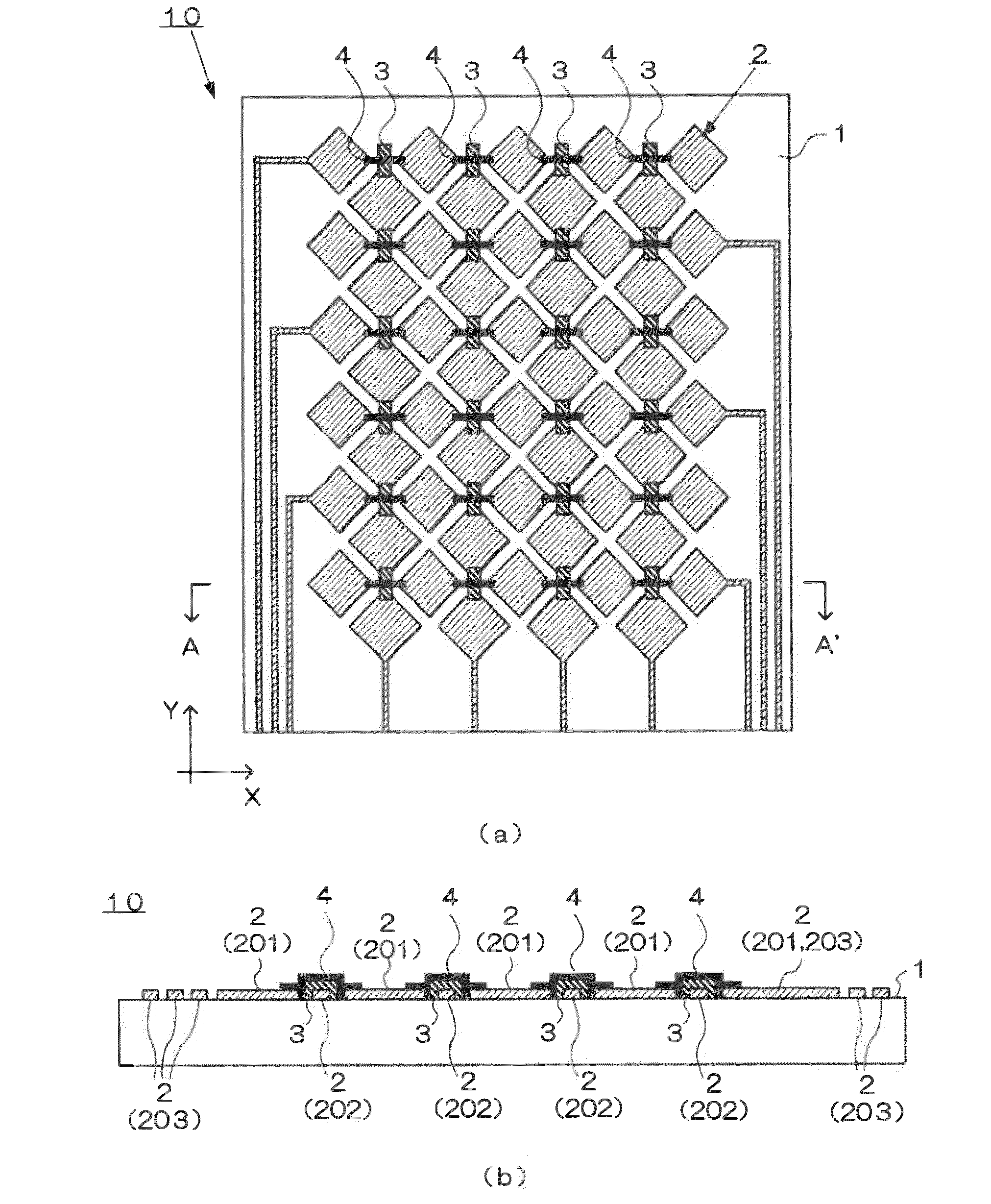 Connection structure between electrodes and touch panel