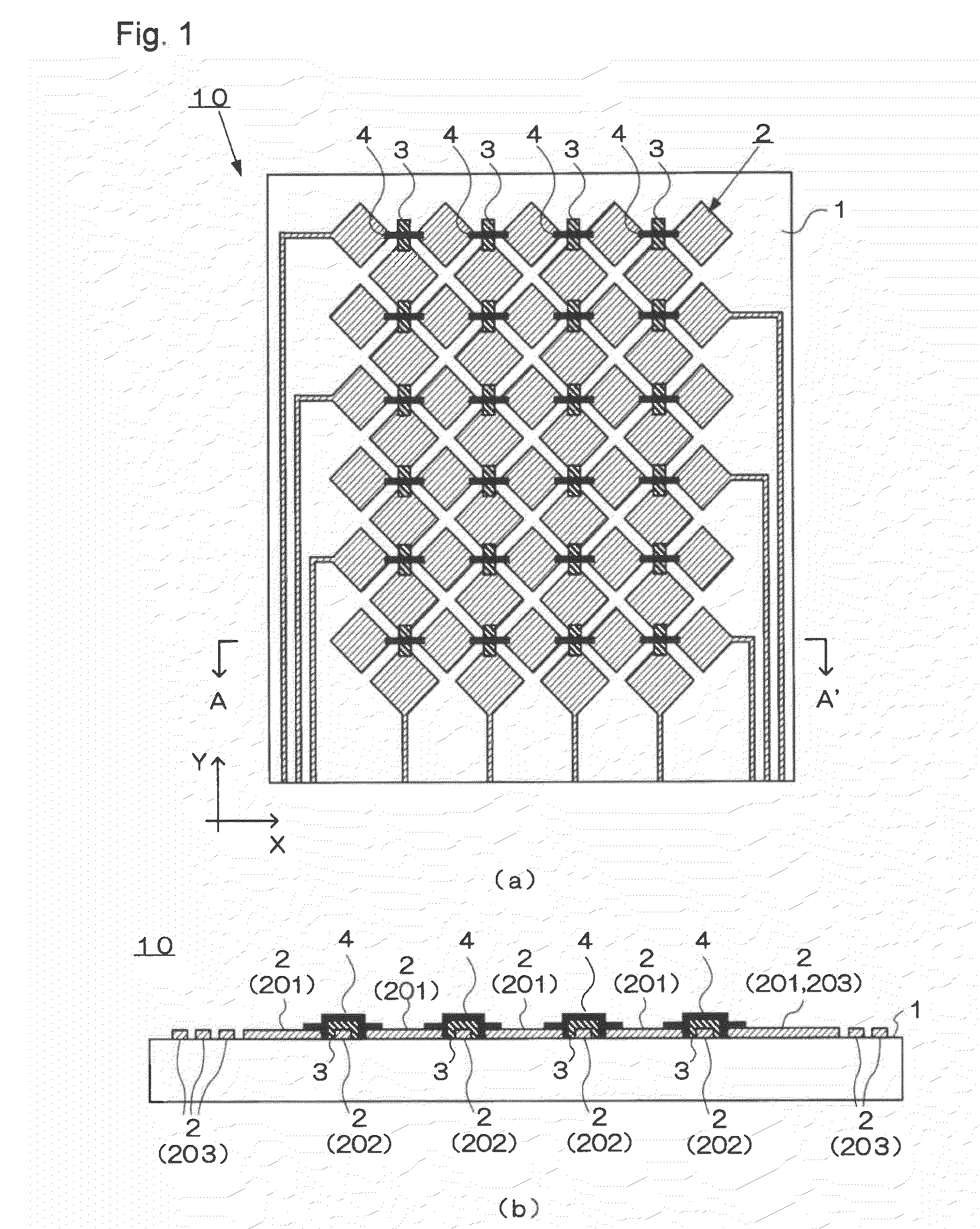 Connection structure between electrodes and touch panel