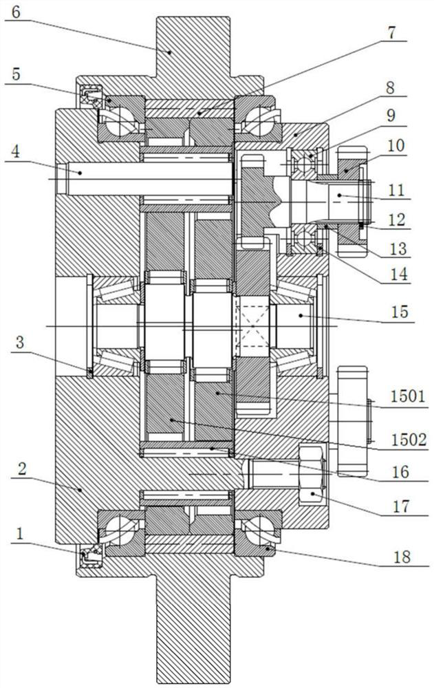 Ultralow-speed-ratio high-rigidity high-precision cycloidal-pin wheel planetary transmission speed reducer