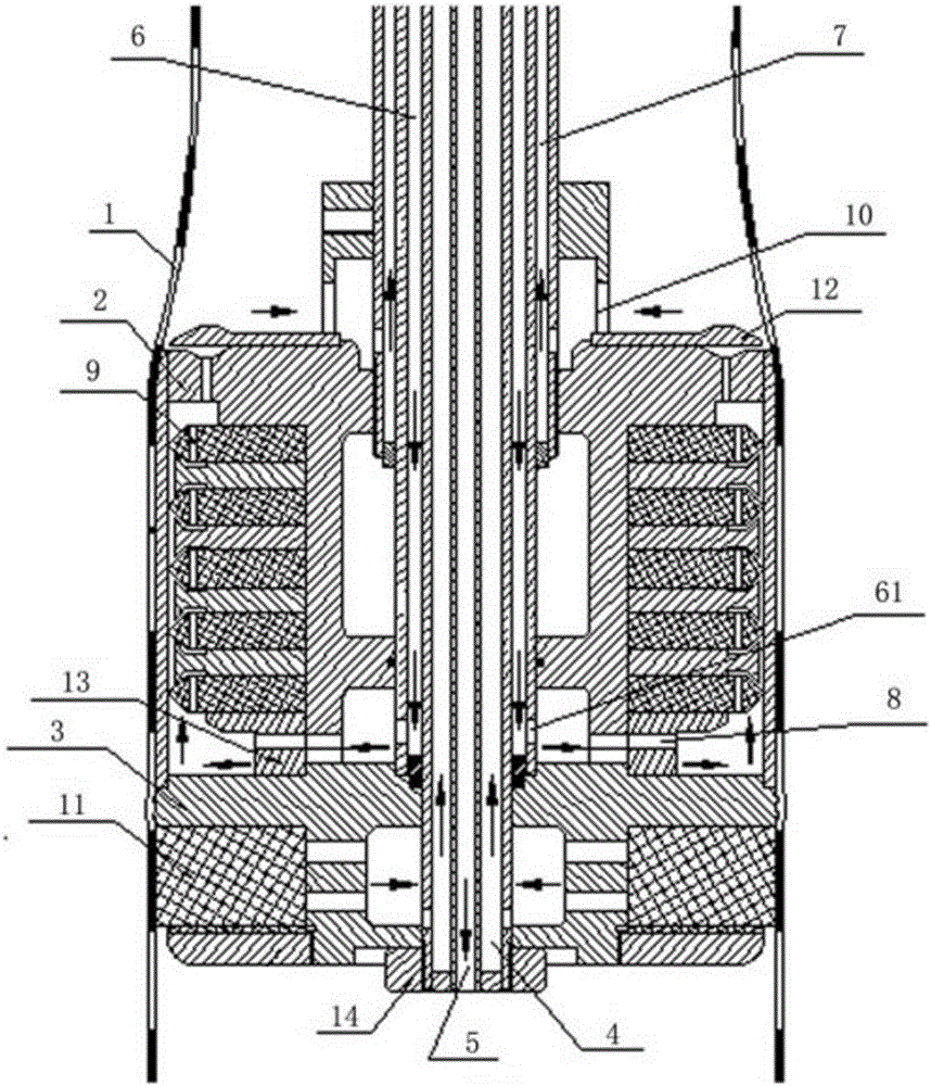 Circulating water cooling device in film tube of film blowing machine