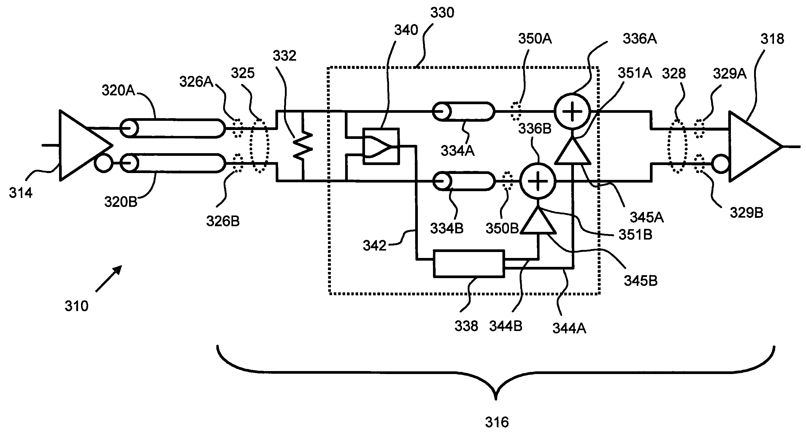 Differential communication link with skew compensation circuit