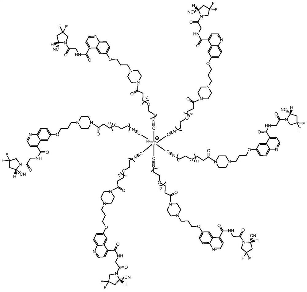 Technetium-99m-labeled isonitrile-containing PEG chain modified FAPI derivative as well as preparation method and application thereof