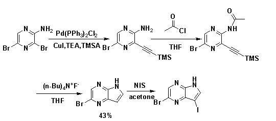 Preparation method of 3-iodo-5-bromo-4, 7-diazaindole