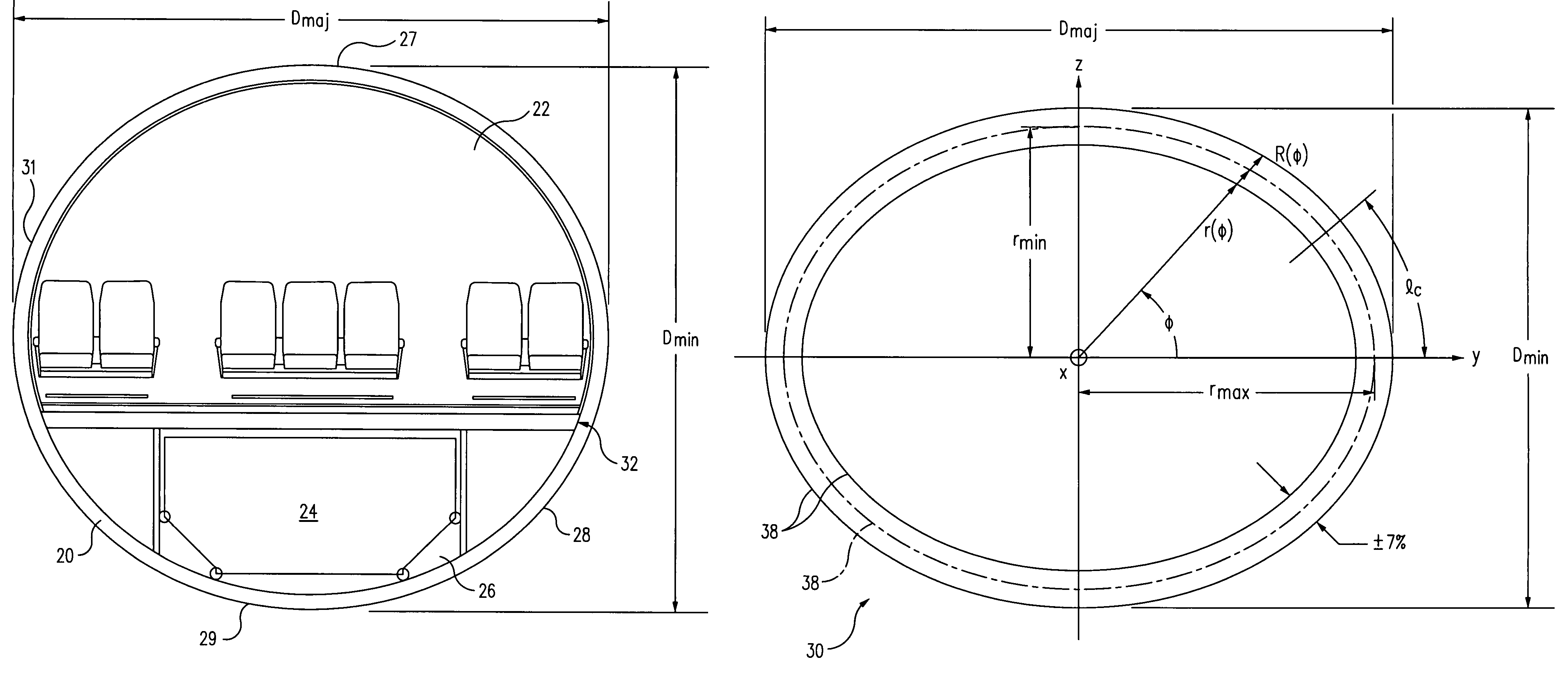 Weight optimized pressurizable aircraft fuselage structures having near elliptical cross sections