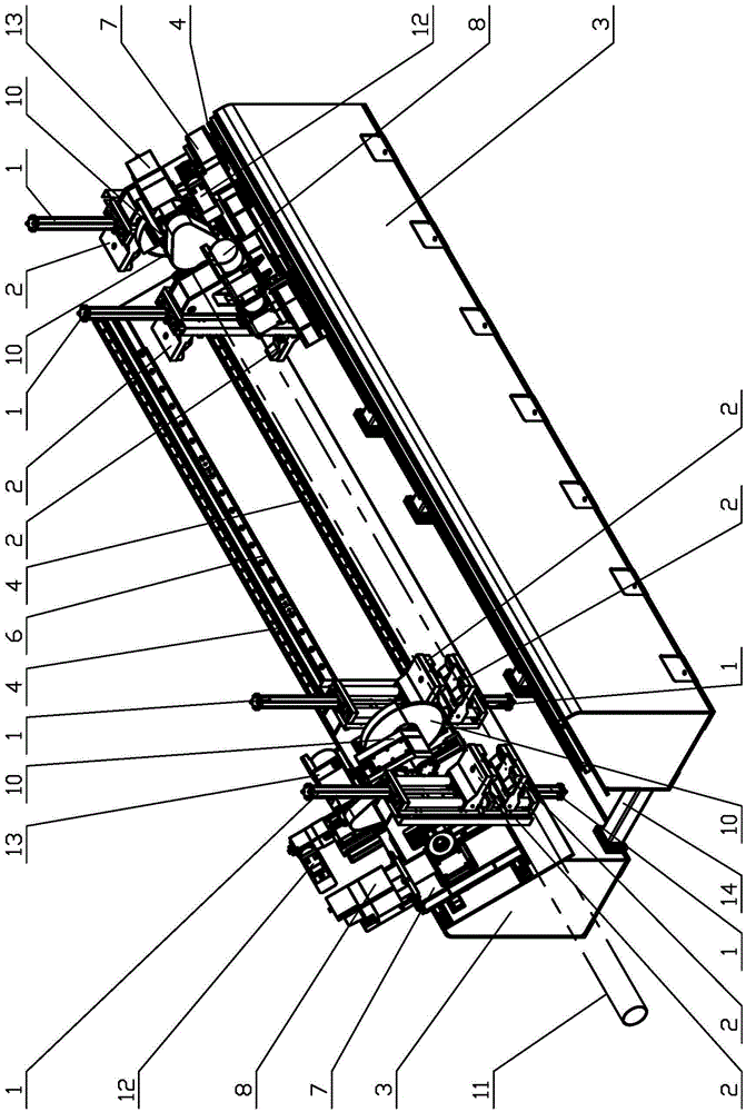 Double-vehicle type size-fixed flying saw machine