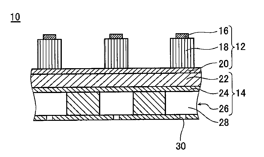 Piezoelectric device, liquid droplet ejecting head using the same, and process for producing the same