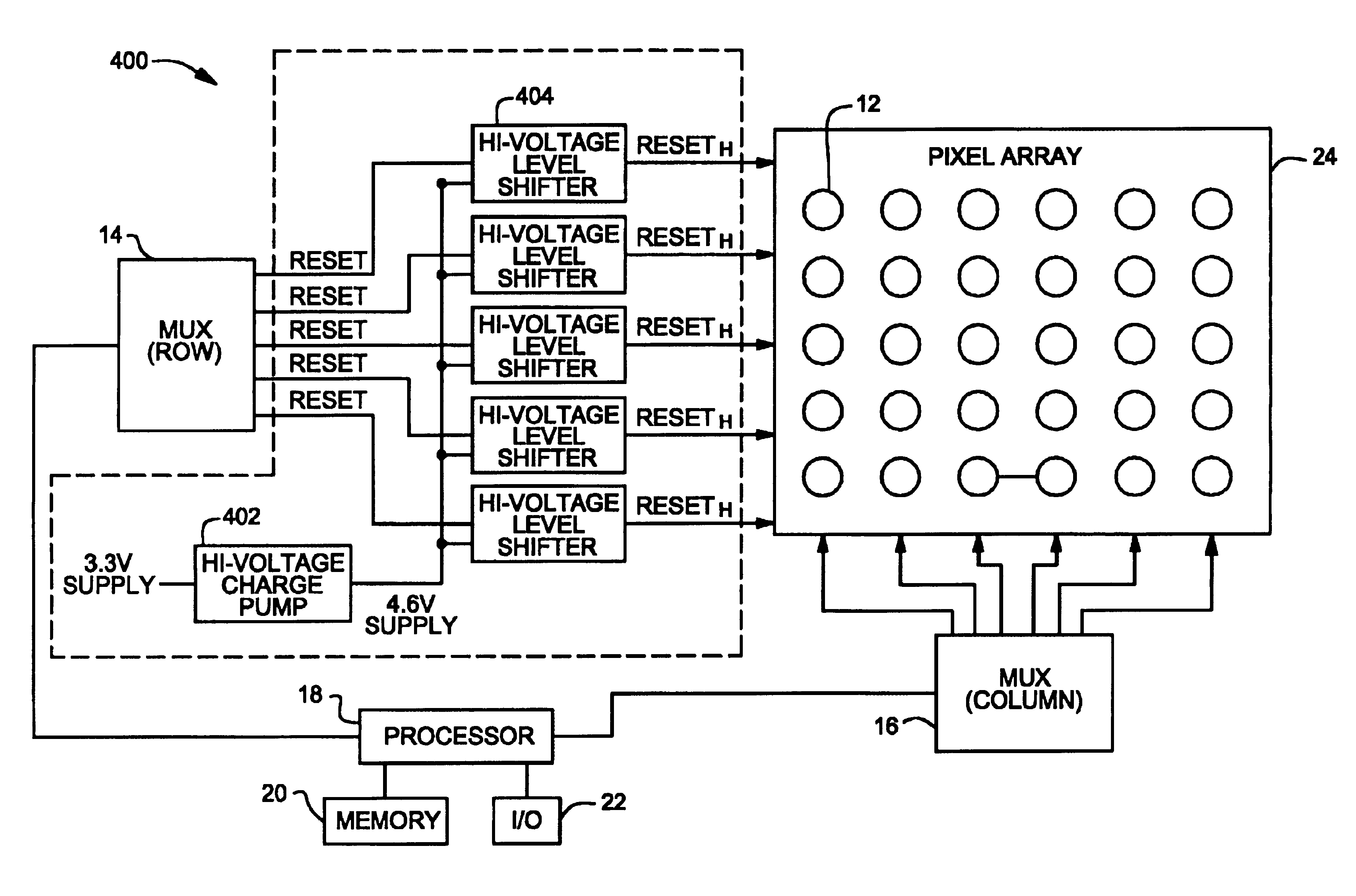 High voltage reset method for increasing the dynamic range of a CMOS image sensor