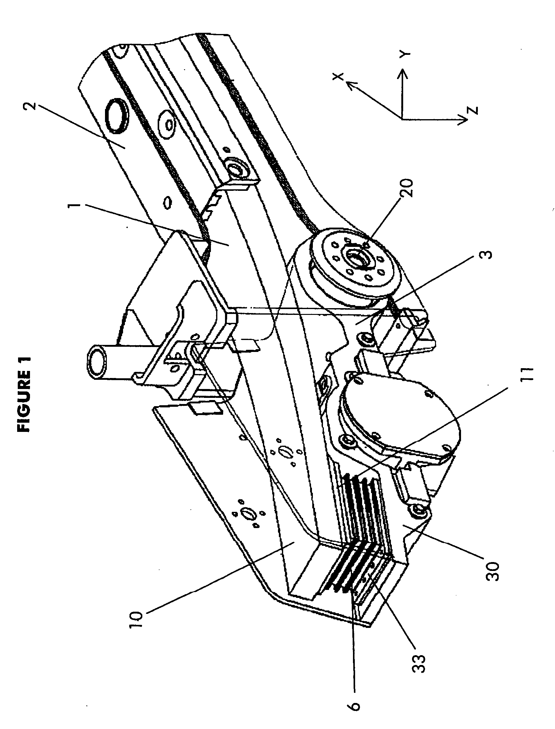 Flexible connection device between a bogey side beam and an axle-box