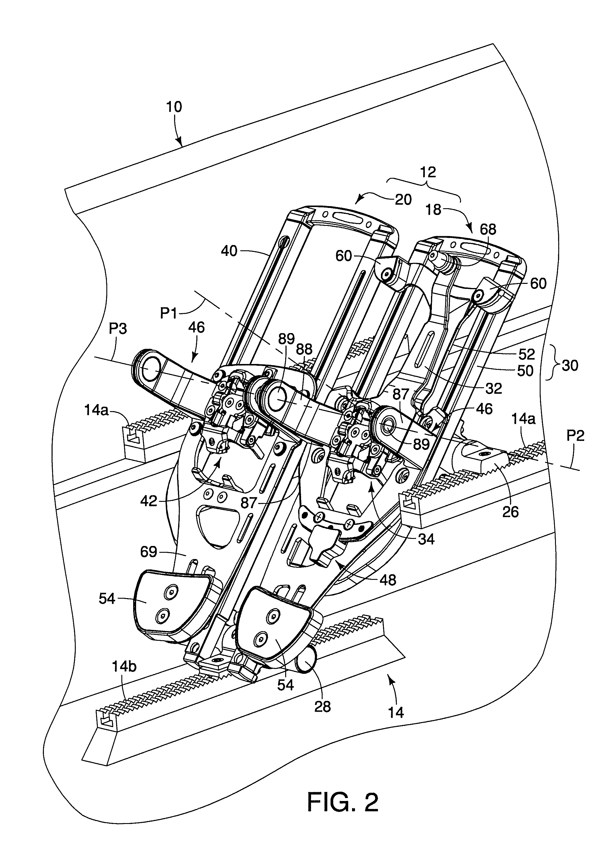 Rowing boat footrest assembly