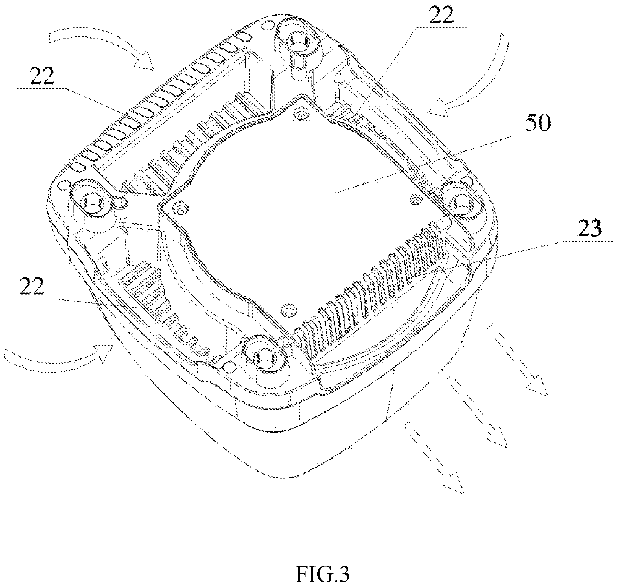 Air circulation and ventilation apparatus for food processing machine