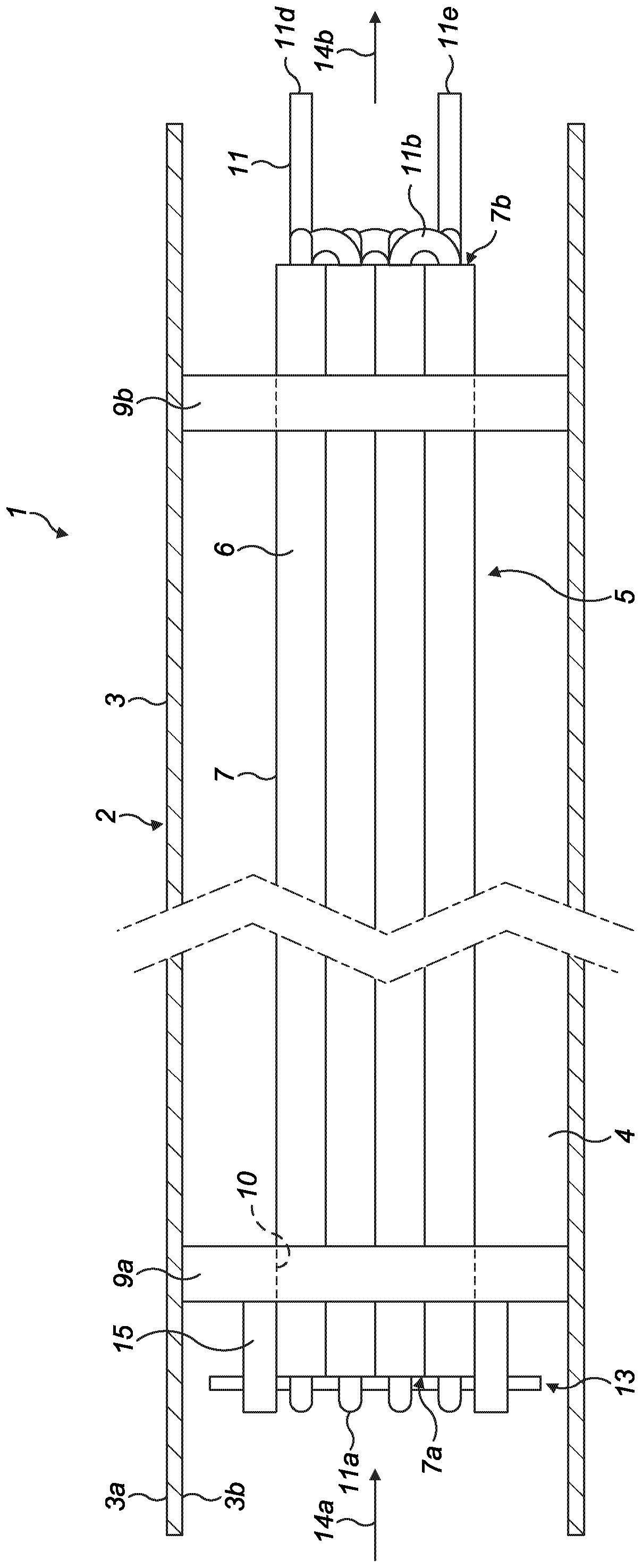 Electric fluid flow heater with heating element support member