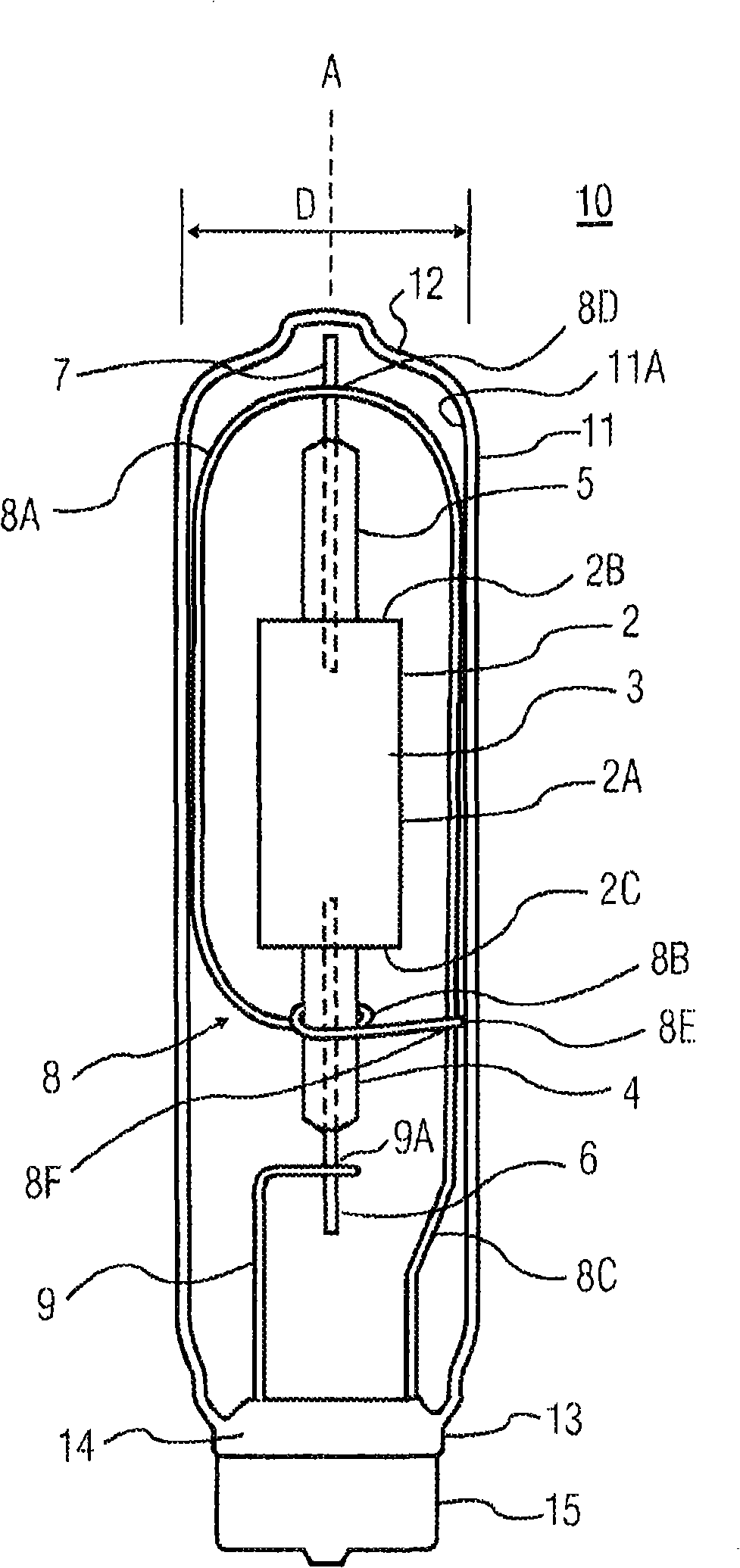 Looped frame arc tube mounting assembly for metal halide lamp