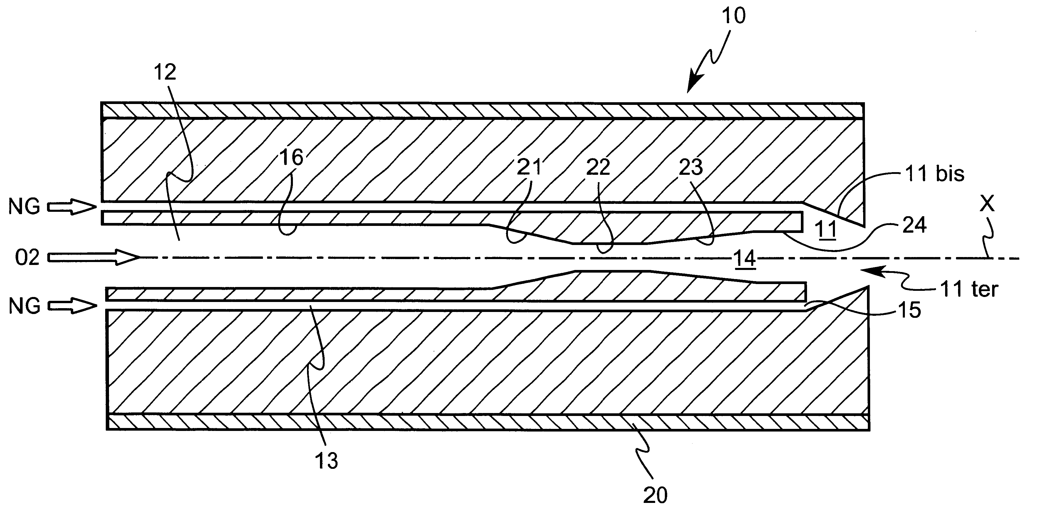 Process for injection of a gas with the aid of a nozzle