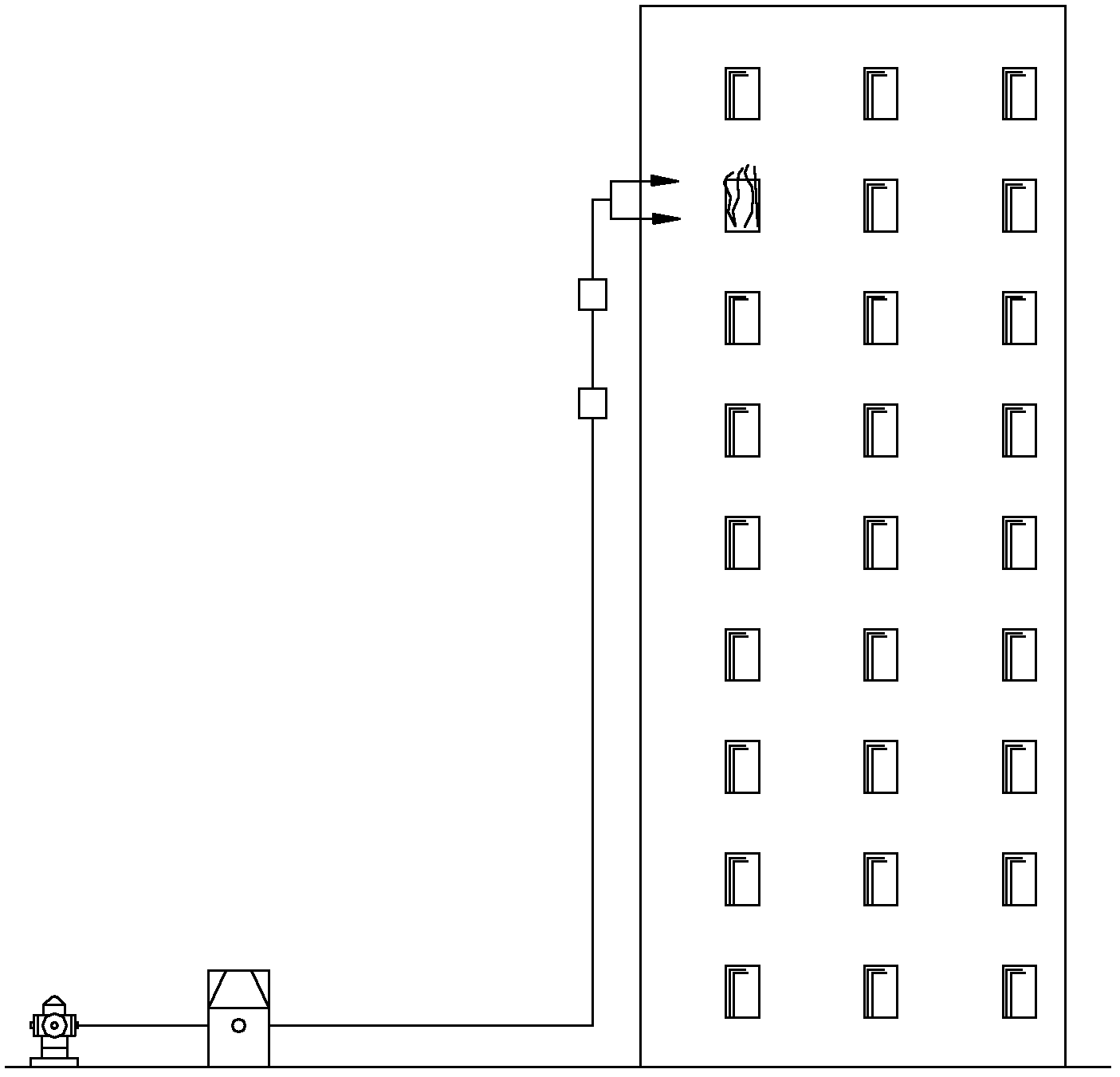 High rise building and fixed fire fighting system thereof