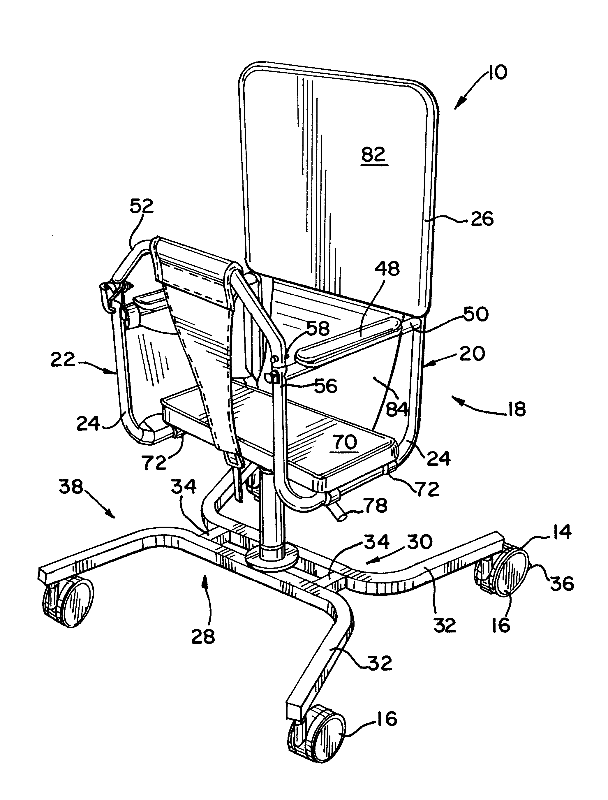 Wheeled height-adjustable rehabilitation chair