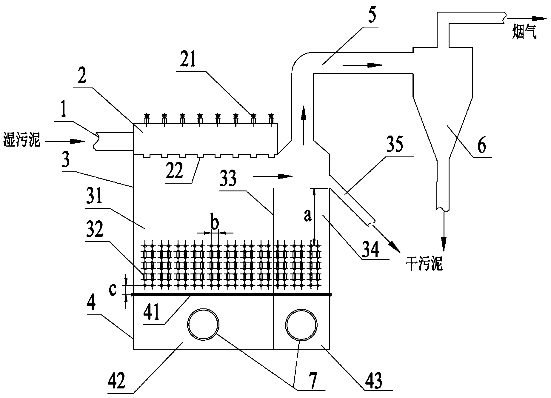 Double-chamber fluidized bed sludge dryer