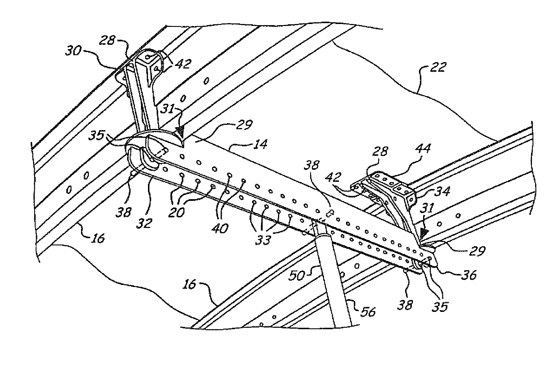 Overhead bin and monument attachment support system