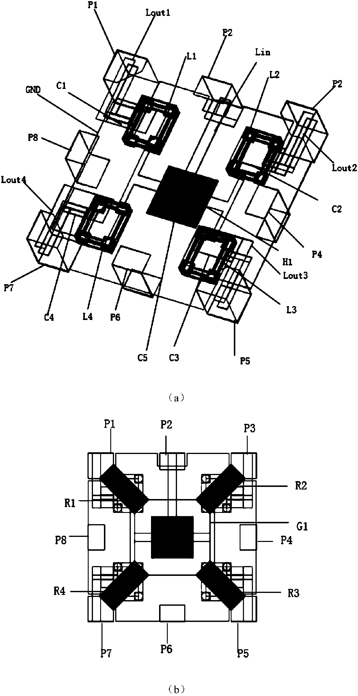 Four-power divider with LTCC-based S-waveband lumped symmetric structure