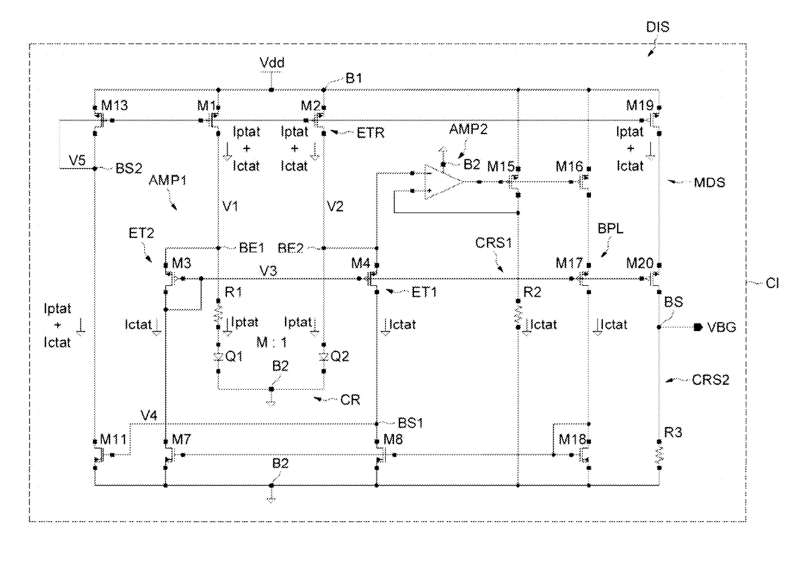 Device for generating an adjustable bandgap reference voltage with large power supply rejection rate