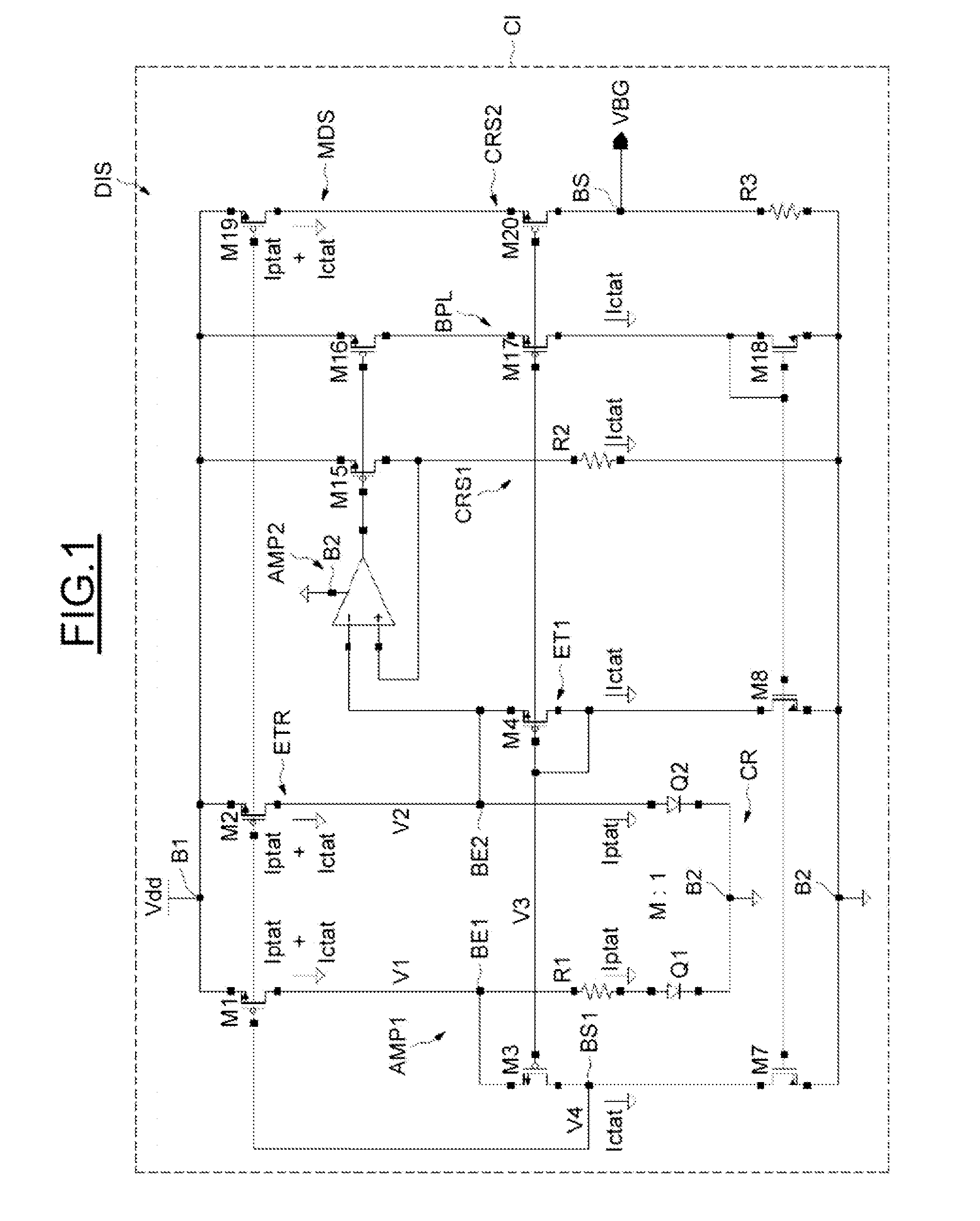 Device for generating an adjustable bandgap reference voltage with large power supply rejection rate