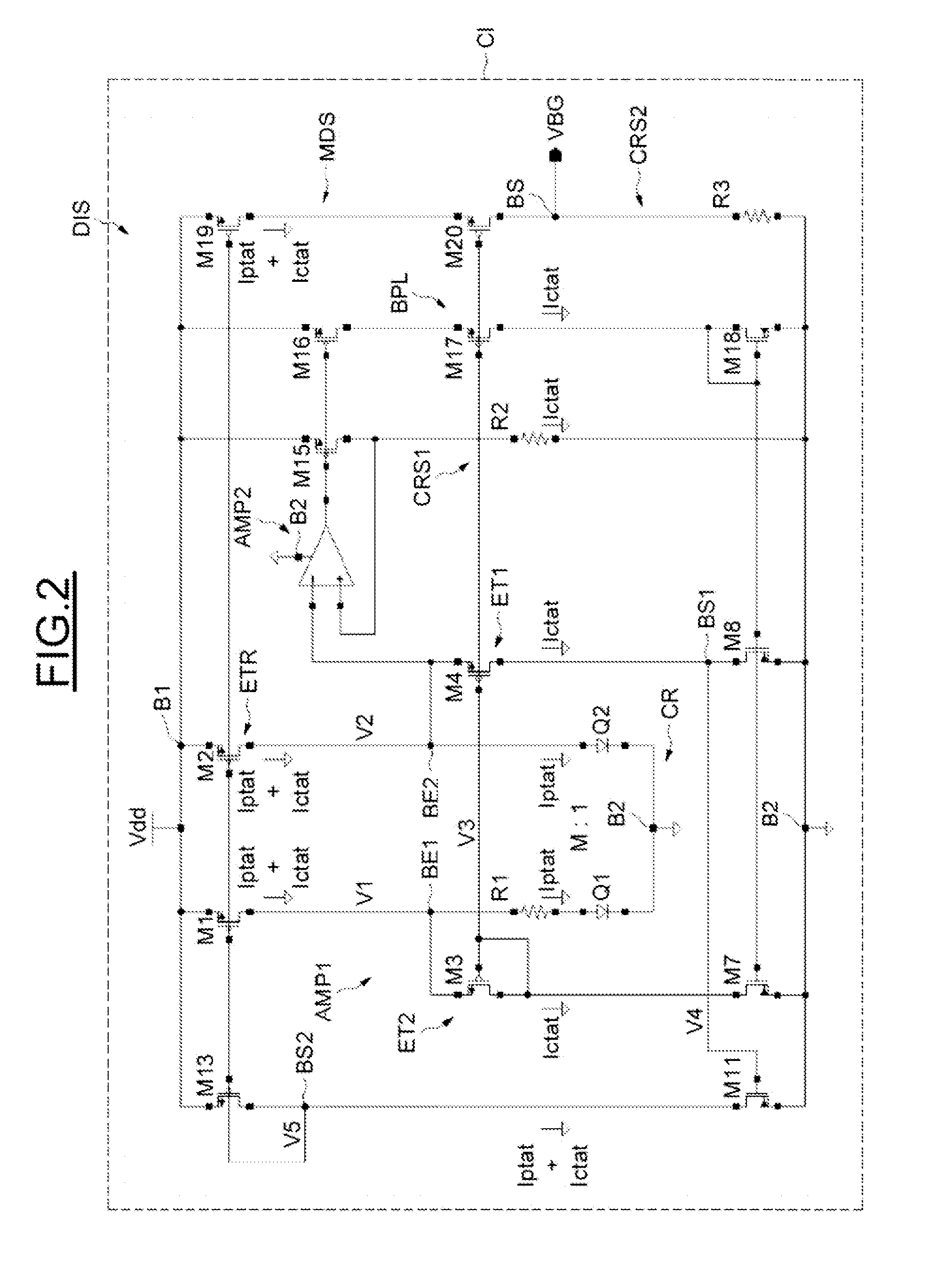 Device for generating an adjustable bandgap reference voltage with large power supply rejection rate