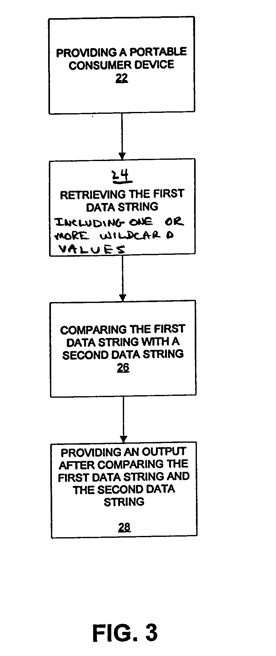 Method, system and portable consumer device using wildcard values