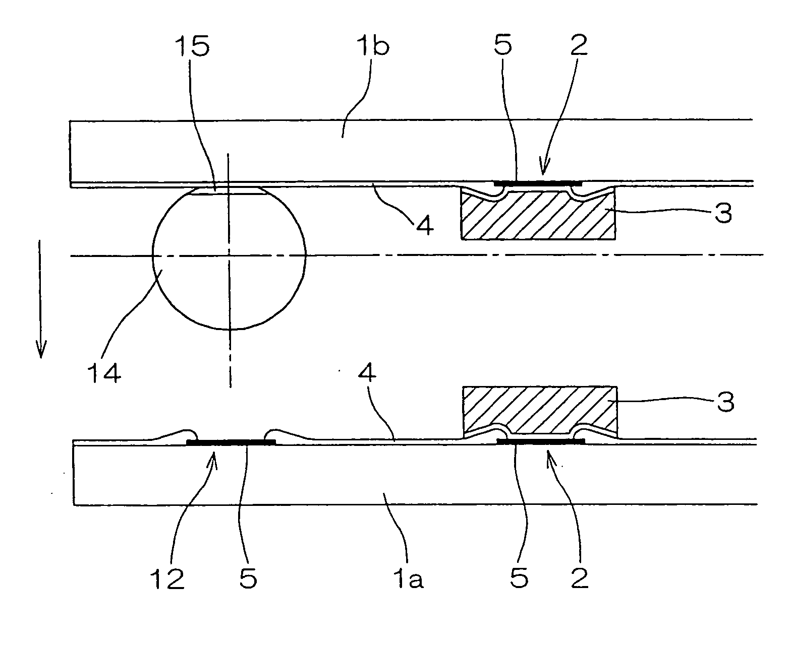 Semiconductor device of chip-on-chip structure, assembling process therefor, and semiconductor chip to be bonded to solid surface