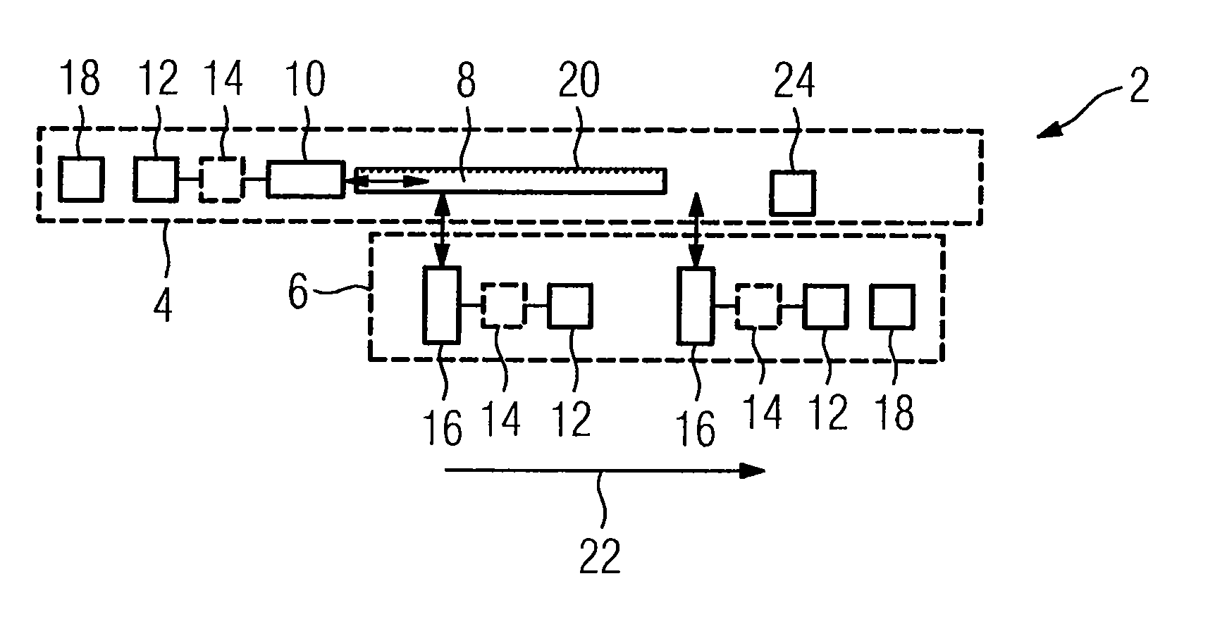 Apparatus for transmitting data between two systems which move relative to one another