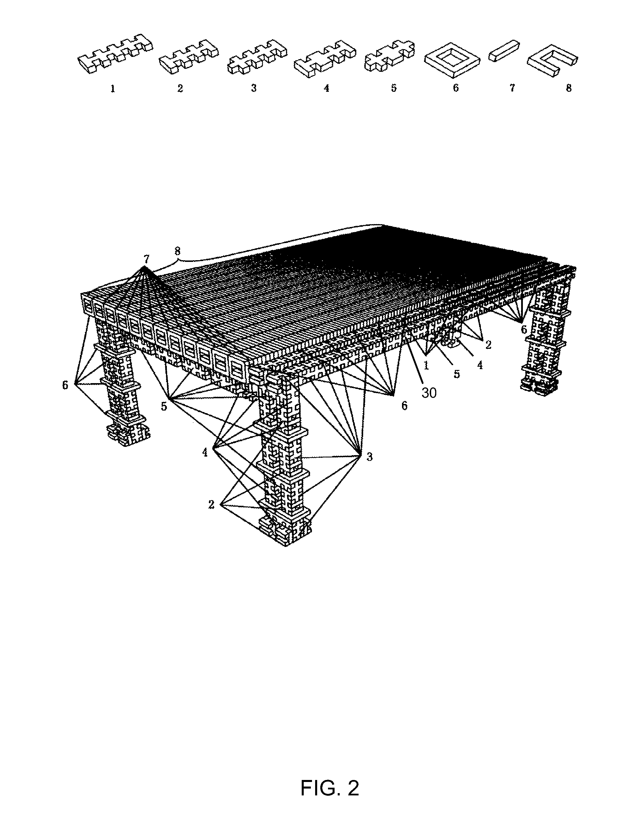 Modular construction system, element and assembly method thereof