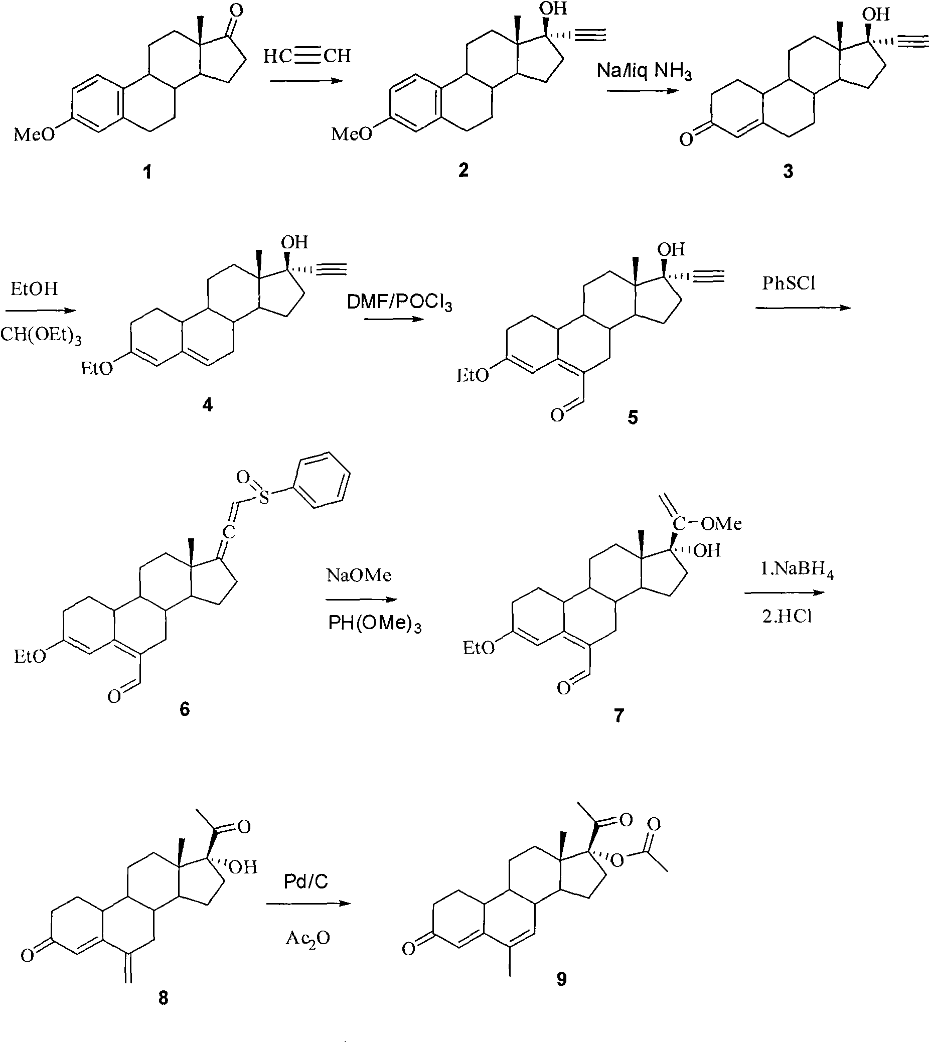 Method for synthesizing 6-methyl-17alpha-acetoxyl-19-norpregnane-4,6-diene-3,20-diketone