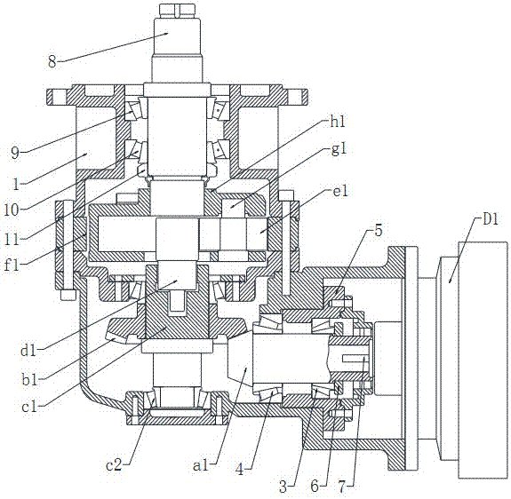 Combined type gear motor based on oblique-tooth bevel gears and NGW type planetary gears