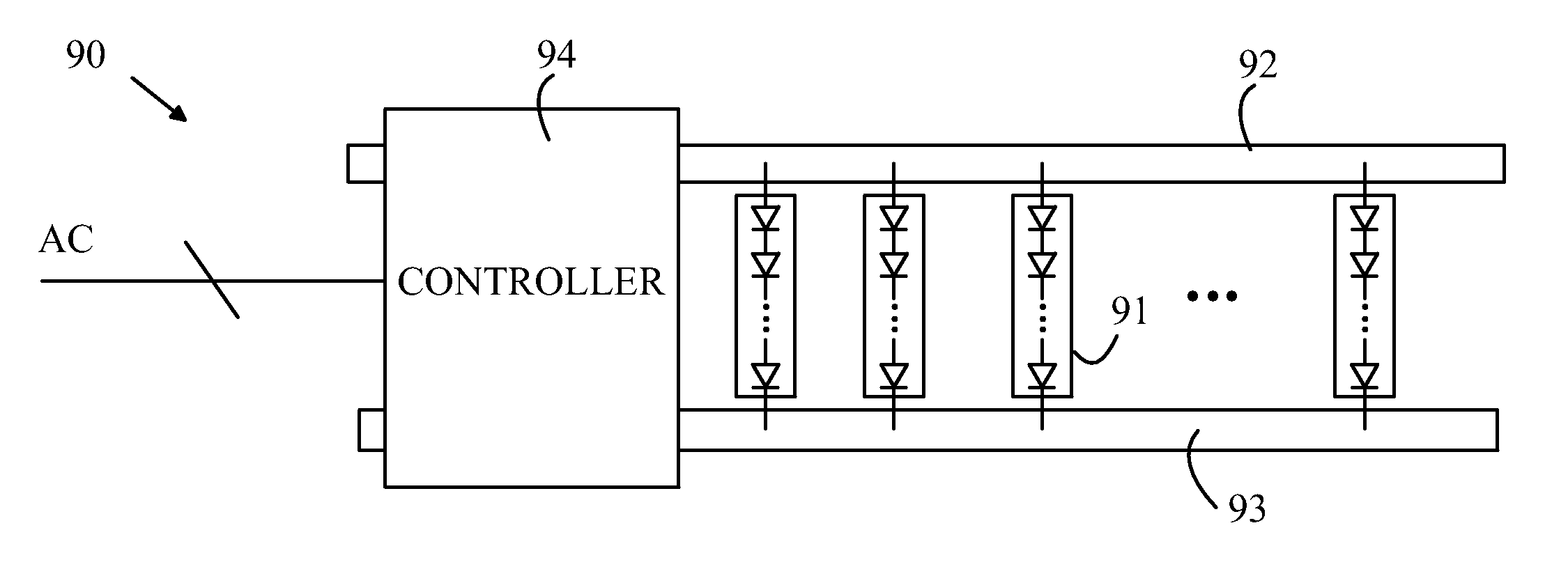 Light sources utilizing segmented LEDs to compensate for manufacturing variations in the light output of individual segmented LEDs