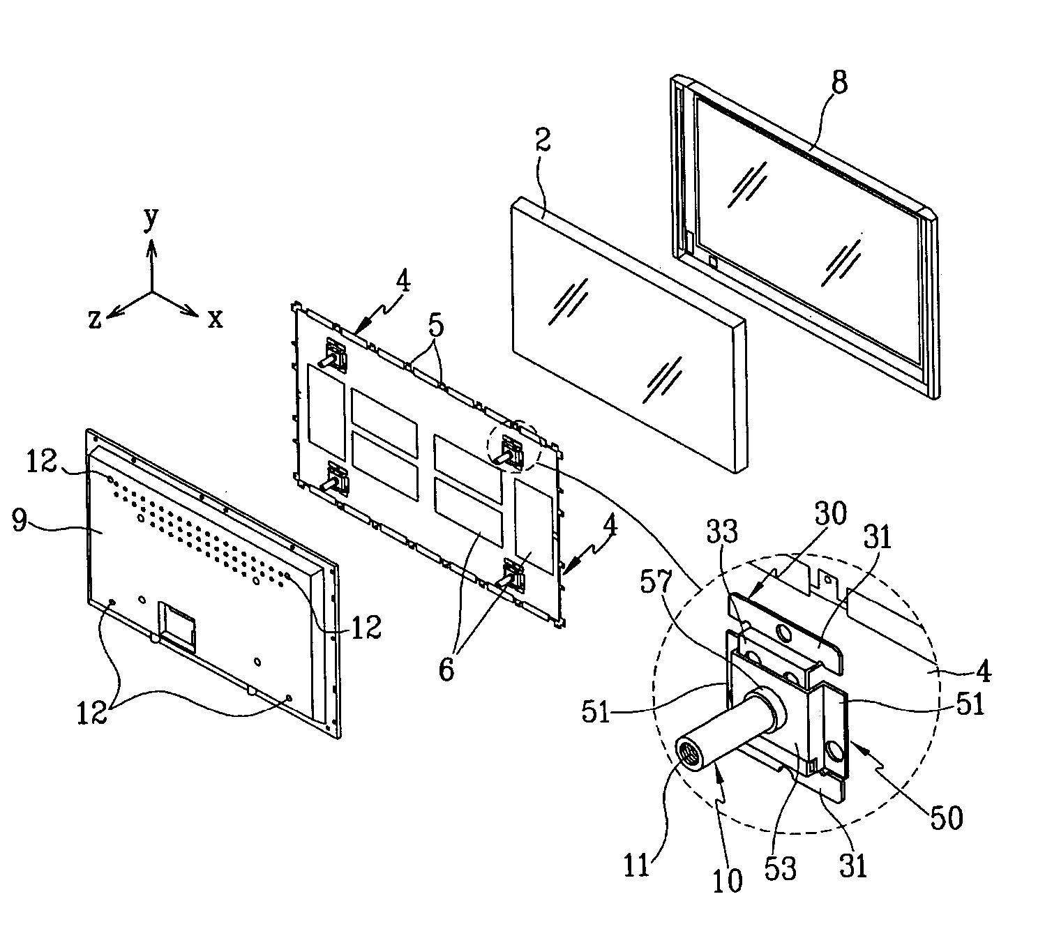 Display apparatus having stress-diffusing means