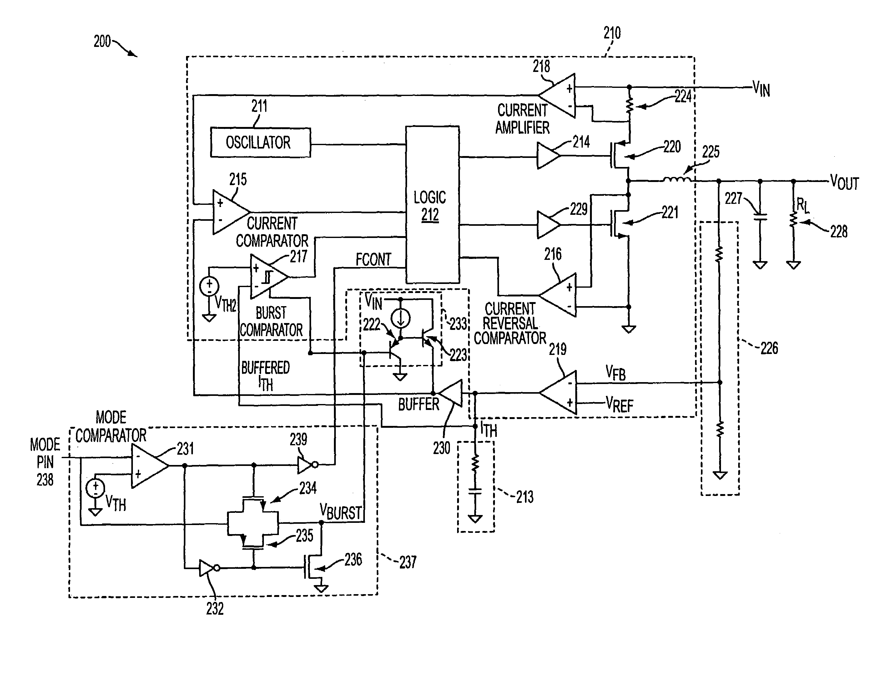 Circuits and methods for adjustable peak inductor current and hysteresis for burst mode in switching regulators