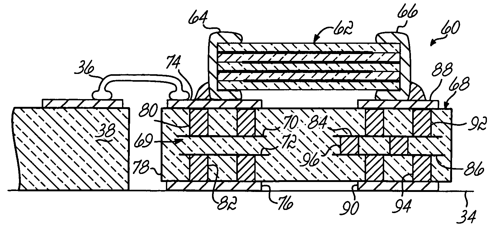 Combined multilayer and single-layer capacitor for wirebonding