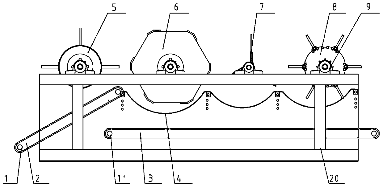 Bridge-crossing multi-tangential-flow threshing device of combine harvester