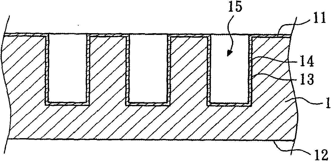 Method for forming through holes on base material and base material with through holes