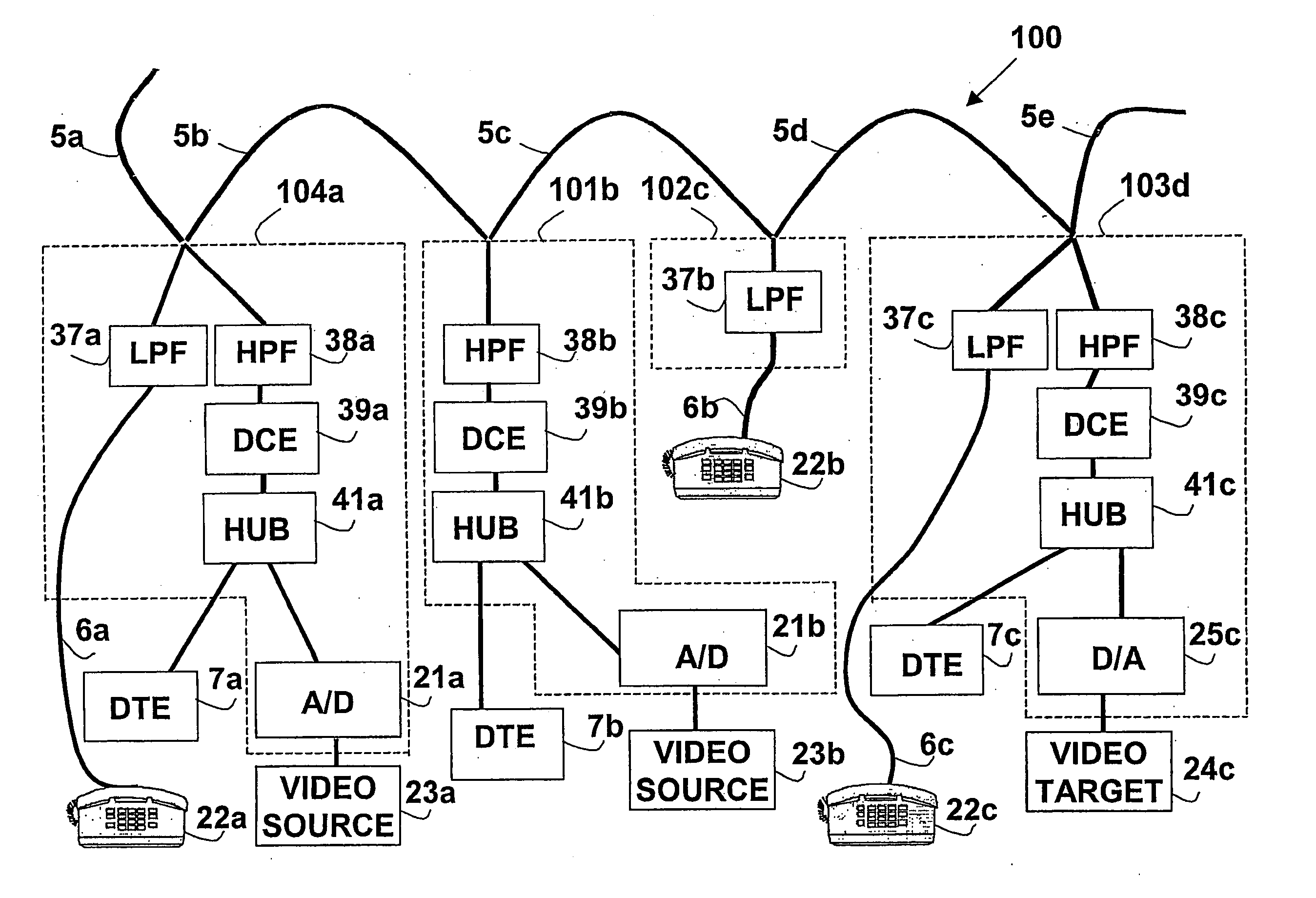 Outlet with analog signal adapter, a method for use thereof and a network using said outlet