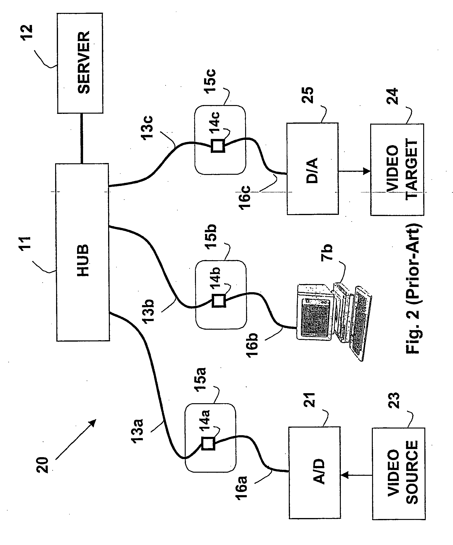 Outlet with analog signal adapter, a method for use thereof and a network using said outlet