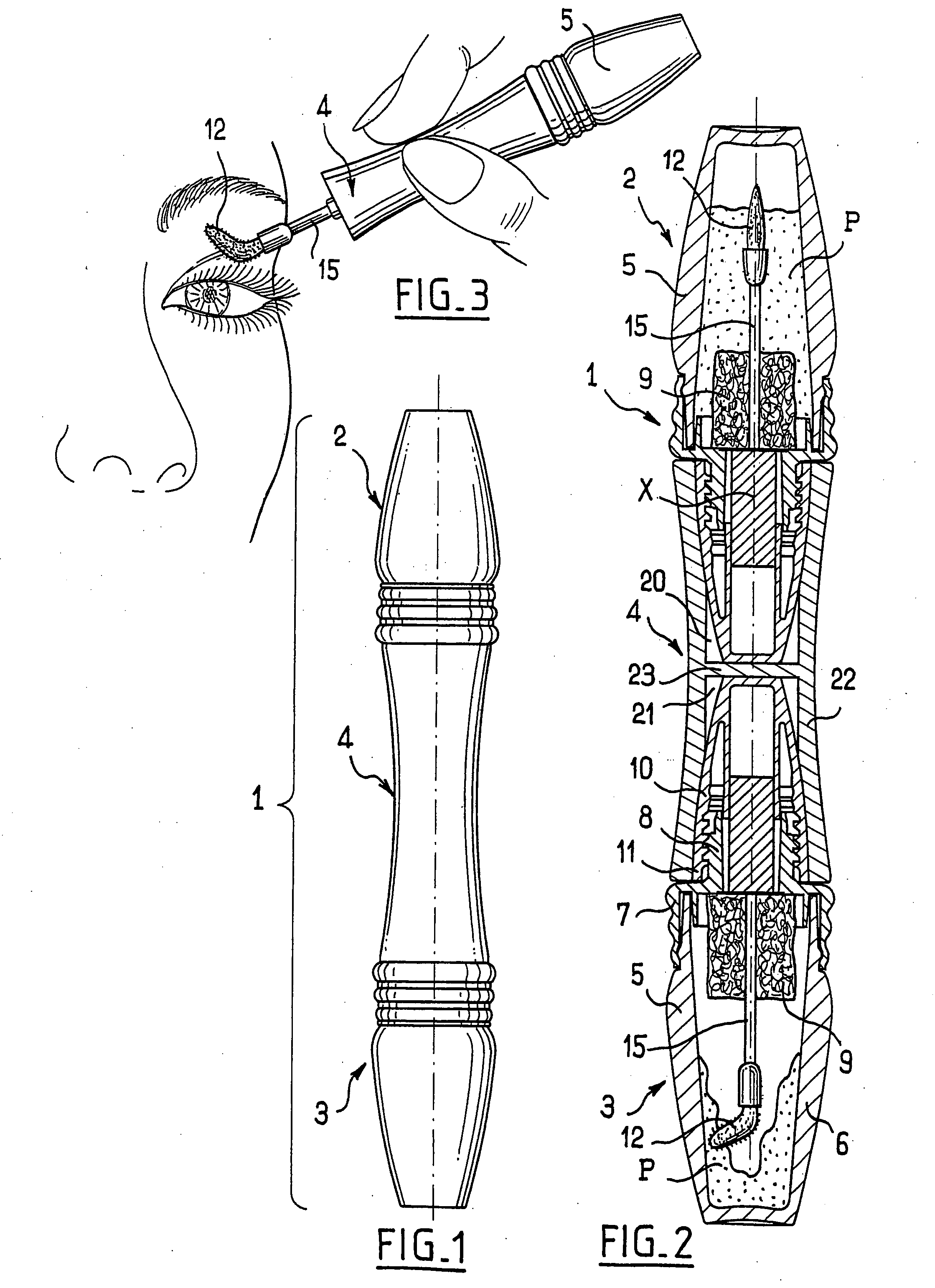 Packaging and applicator device including a coupling member enabling two receptacles to be united