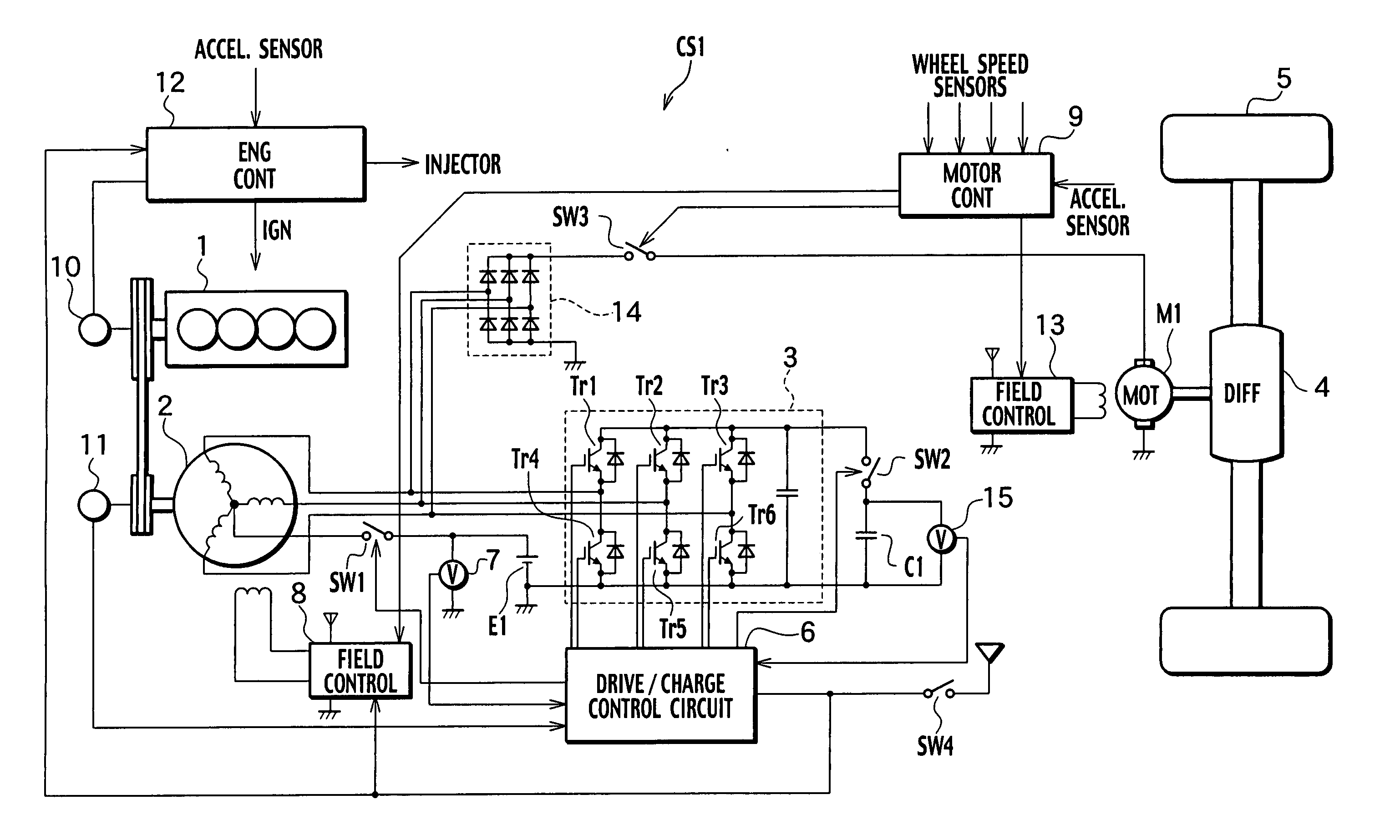 Control system and control method for motor powered four wheel drive vehicle