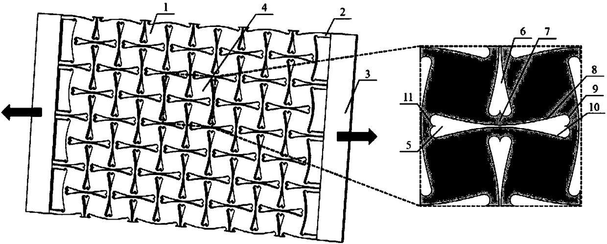 High-tensile-strength mechanical metamaterial adjustable in band gap