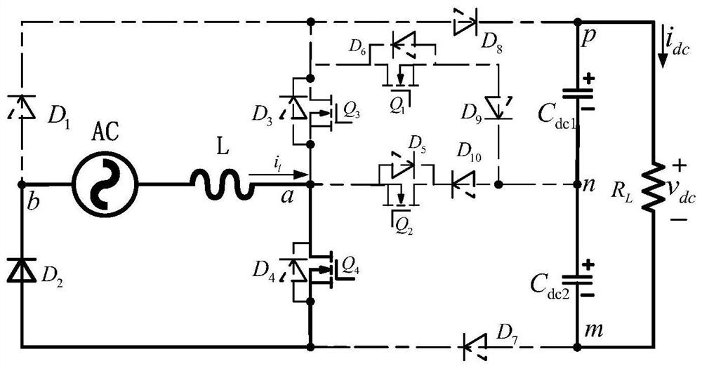 Single-phase three-level power factor correction rectifier based on asymmetric four-port