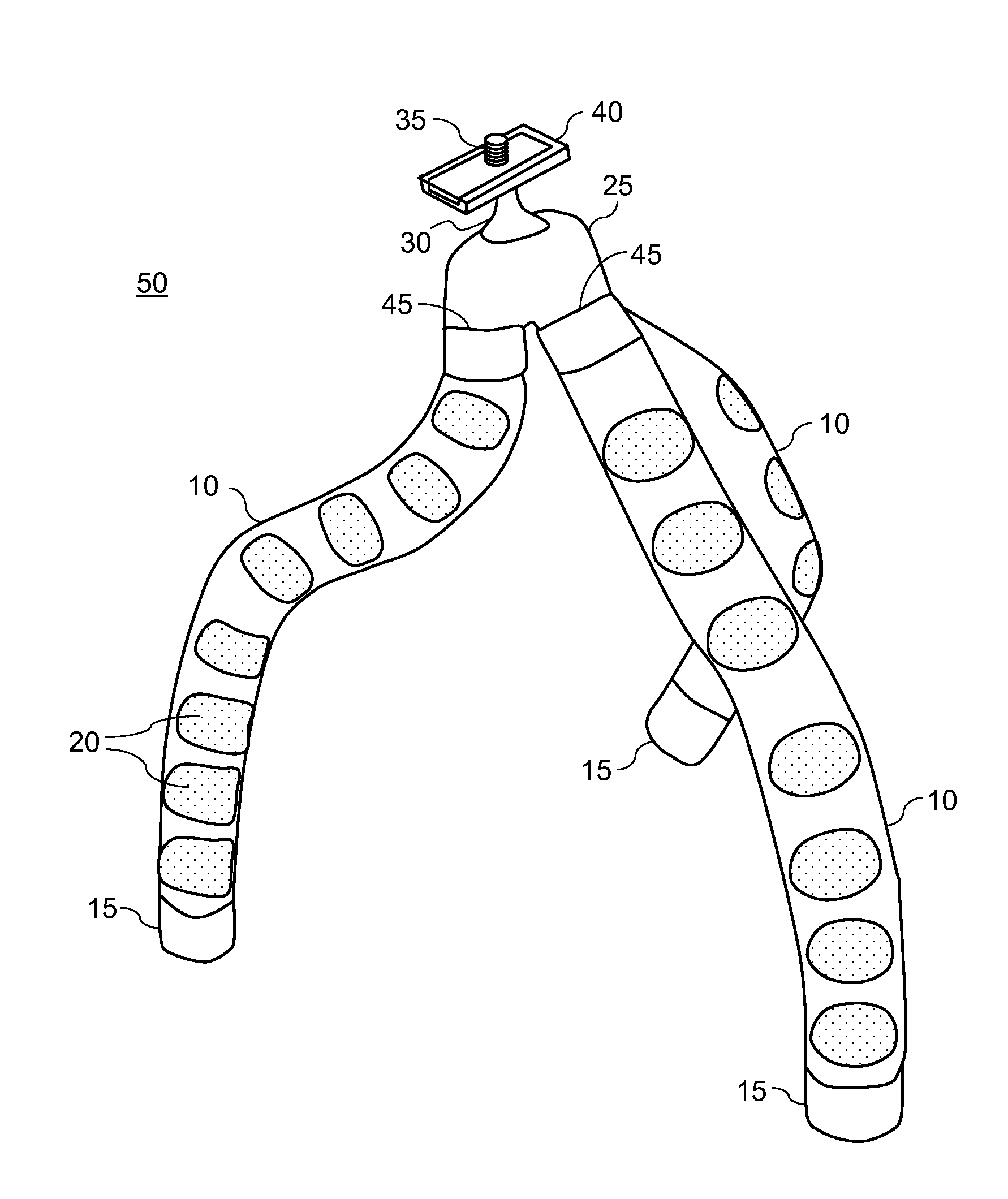 Flexipod with flexible bendable legs with a gripping surface