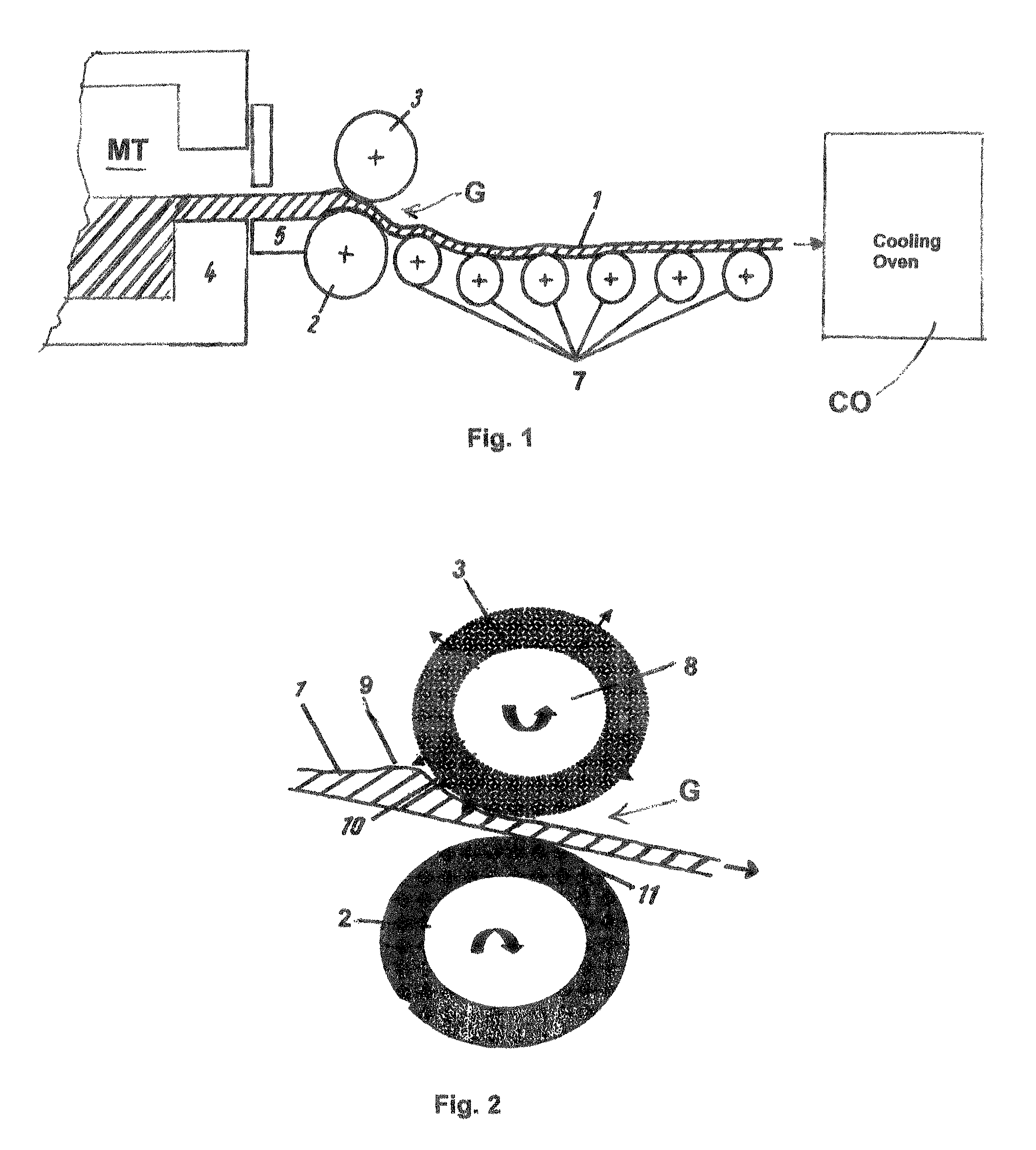 Method of continuously producing flat glass by rolling