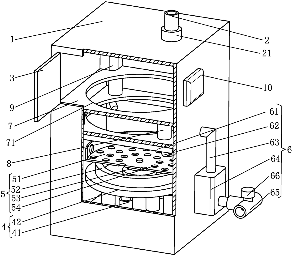 Medical instrument cleaning and cyclic disinfection and drying device for nursing department